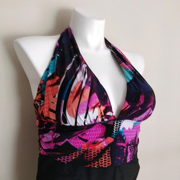 Aqua Green Multicolored Halter One Piece sz XL - Picture 3 of 8